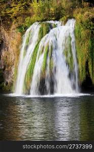 Waterfall in autumn scenery of the Plitvice Lakes National Park, Croatia