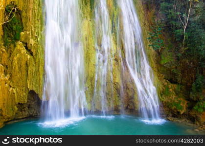 waterfall in deep green forest