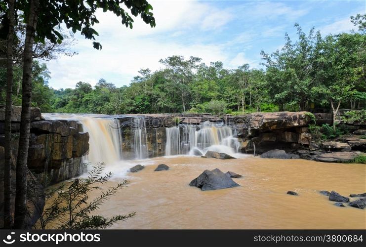 Waterfall in dipterocarp forest after heavy rain, Thailand