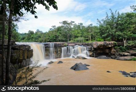 Waterfall in dipterocarp forest after heavy rain, Thailand