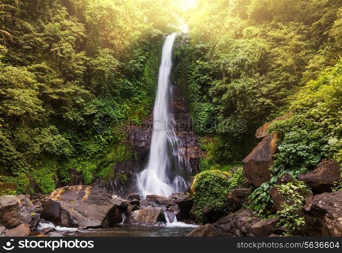 Waterfall in Indonesian jungle