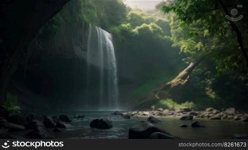 Waterfall in summer. Illustration Generative AI 