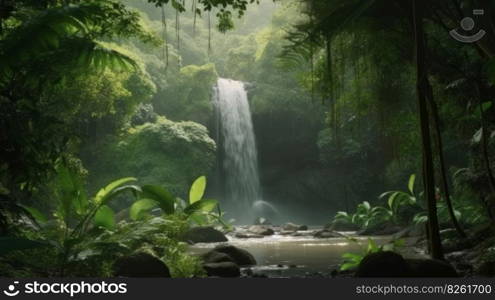 Waterfall in summer. Illustration Generative AI
