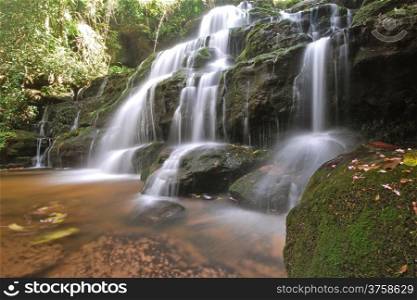 Waterfall in Thai National Park, Man Dang Waterfall, Phuhinrongkla National Park, Petchaboon Province, Thailand, in summer season