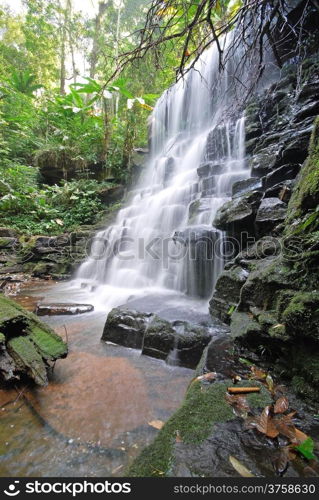 Waterfall in Thai National Park, Man Dang Waterfall, Phuhinrongkla National Park, Petchaboon Province, Thailand, in summer season