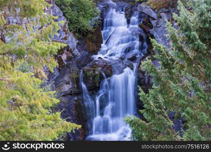 Waterfall in the beautiful green forest
