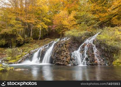 Waterfall in the forest in autumn season