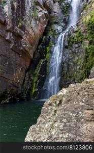 Waterfall inside the natural forest in Cipo hill in Minas Gerais, Brazil. Waterfall inside the forest in Serra do Cipo