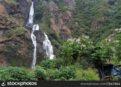 Waterfall near Tal on the Annapurna trail in Nepal