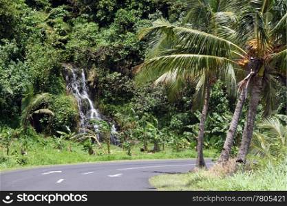 Waterfall near the road in Upolu island, Samoa