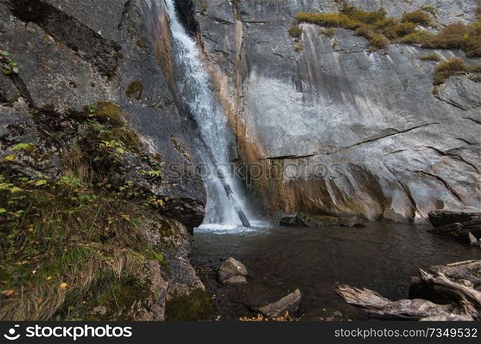 Waterfall on river Shinok in Altai mountains, Siberia, Russia. Waterfall on river Shinok