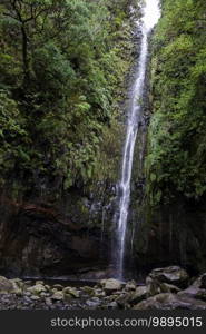 waterfall on the levada track 25 fontes on madeira island. 25 fontes levada walk