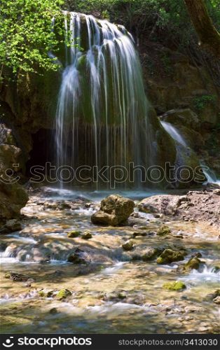 "Waterfall "Sribni Struji" (Silvery filaments). Crimea, Ukraine. Long term exposure."