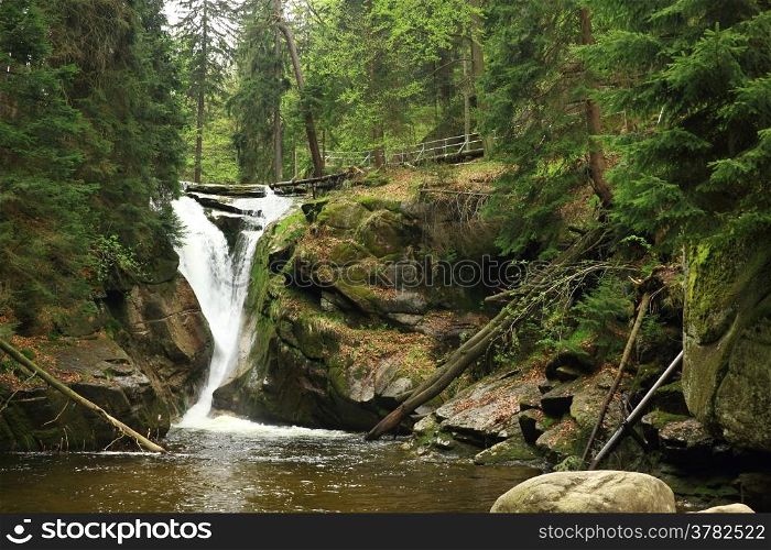 Waterfall Szklarka in Karkonosze mountain Poland