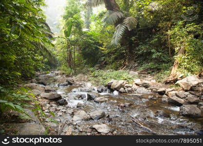 Waterfall that flows down from the mountains. Streams of water flowing down from the mountains. There is always a small stone waterfall.