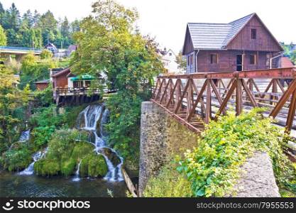 Waterfalls and architecture of Rastoke river village, Croatia