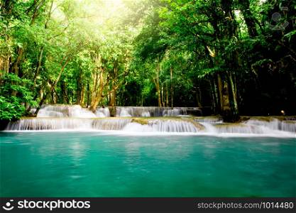 Waterfalls in abundant forests at Khuean Srinagarindra National Park.