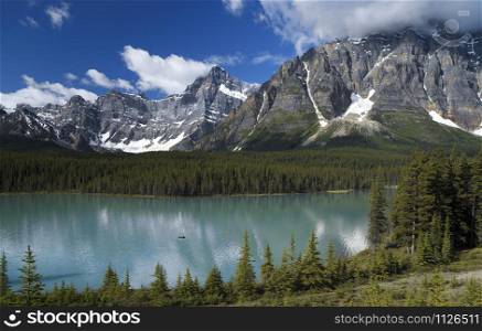 Waterfowl Lake in Banff National Park, Alberta, Canada. The oldest national park in Canada, it was established in 1885. Located in the Rocky Mountains