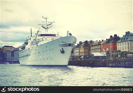 Waterfront in the Old Town of Stockholm (Gamla Stan). Retro style filtred image