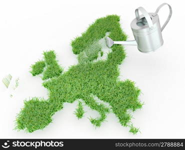 Watering lawns in the form of Europe. 3d