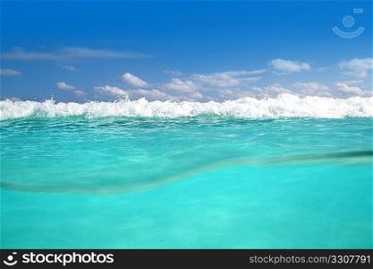 waterline caribbean sea underwater foam wave turquoise sea