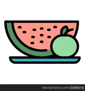 Watermelon fruit salad icon. Outline watermelon fruit salad vector icon color flat isolated. Watermelon fruit salad icon color outline vector