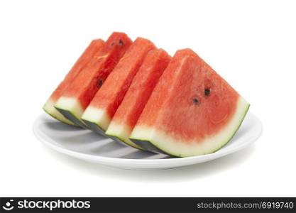watermelon in ceramic plate isolated on white background with clipping path and soft shadow