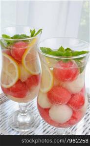 Watermelon melon drink with lemon and mint