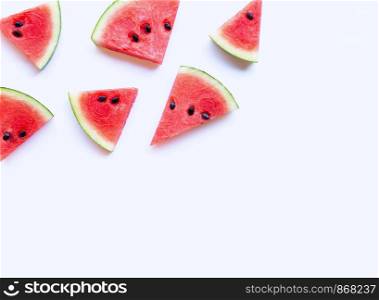 Watermelon sliced on white background. Top view
