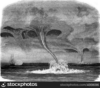 Waterspout, vintage engraved illustration. Magasin Pittoresque 1842.