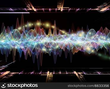 Wave Function series. Backdrop composed of colored sine vibrations, light and fractal elements and suitable for use in the projects on sound equalizer, music spectrum and quantum probability