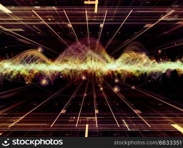Wave Function series. Background design of colored sine vibrations, light and fractal elements on the subject of sound equalizer, music spectrum and quantum probability