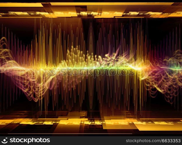 Wave Function series. Background design of colored sine vibrations, light and fractal elements on the subject of sound equalizer, music spectrum and  quantum probability