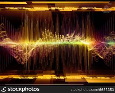 Wave Function series. Background design of colored sine vibrations, light and fractal elements on the subject of sound equalizer, music spectrum and  quantum probability