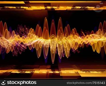 Wave Function series. Background design of colored sine vibrations, light and fractal elements on the subject of sound equalizer, music spectrum and quantum probability