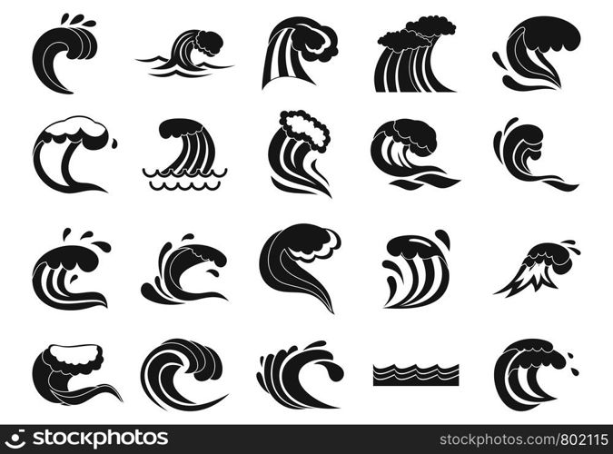 Wave icon set. Simple set of wave vector icons for web design isolated on white background. Wave icon set, simple style