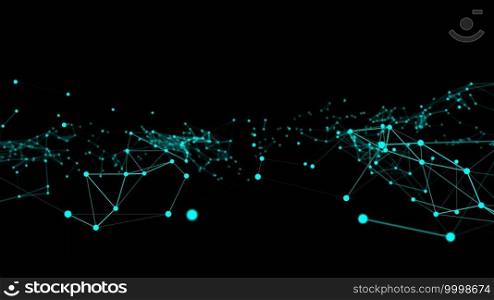 Wave of connection network dots of innovative creation . Concept of future communication computer networks . 3D rendering .. Wave of connection network dots of innovative creation