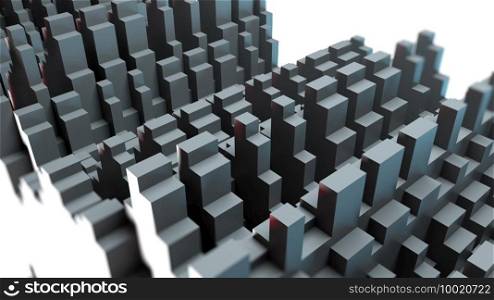 Waveform rows with long prongs, computer generated. 3d rendering of abstract backdrop. Waveform rows with long rectangles, computer generated. 3d rendering of abstract background