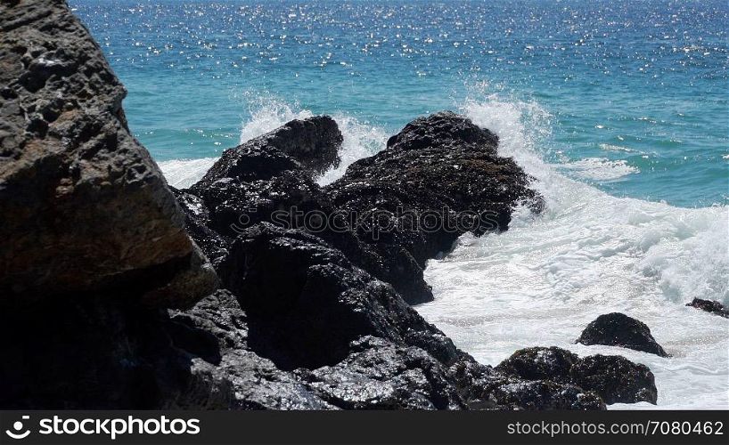 Waves hitting rocks at Point Dume