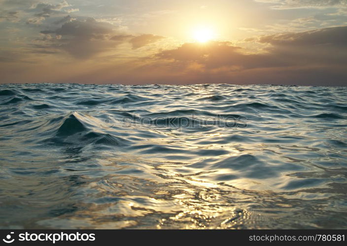 Waves on sunset. Nature composition. Element of design.