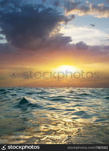 Waves on sunset. Nature composition. Element of design.