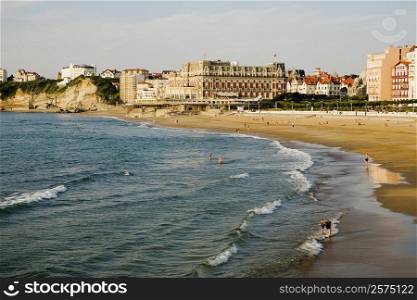 Waves on the beach, Grande Plage, Hotel du Palais, Biarritz, France