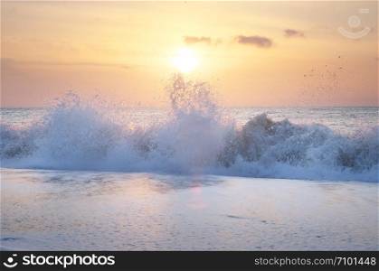 Waves sea splash on the shore. Nature composition.