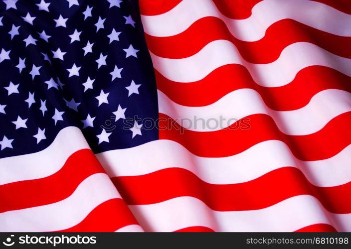 Waving American flag. Beautifully waving star and striped American flag