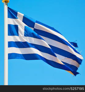 waving greece flag in the blue sky and flagpole