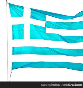 waving greece flag in the blue sky and flagpole