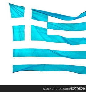 waving greece flag in the blue sky and flagpole