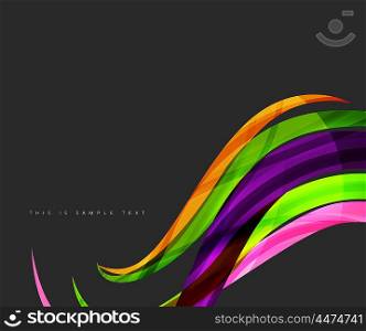 Wavy glossy futuristic swirl. Wavy glossy futuristic swirl - color curve stripes and lines in motion concept and with light and shadow effects. Presentation banner and business card message design template