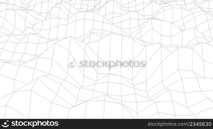 Wavy wireframe with black lines, liquid surface imitation, 3d rendering computer generated backdrop Wavy wireframe with black lines, liquid surface imitation, 3d rendering computer generated backdrop. Wavy wireframe with black lines, liquid surface imitation, 3d render computer generated backdrop