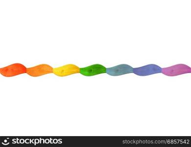 wavy wooden isolated multicolored ribbon. wavy wooden isolated multicolored ribbon in colors of rainbow on the background